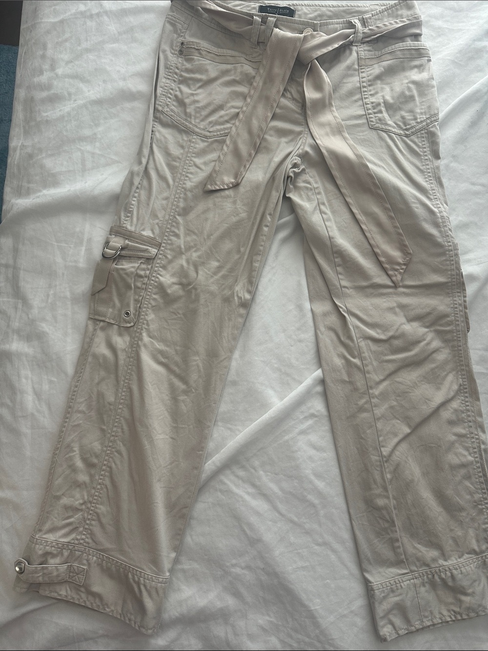 White House Black Market Light Beige Cargo Pants with Tie Belt